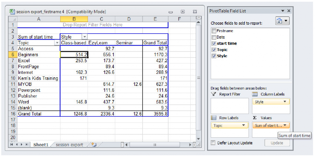 Excel Online Training Course 308 - pivot table value field settings
