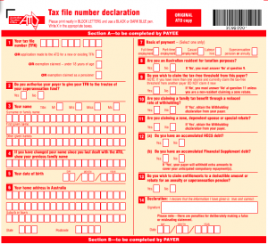 TFN Declaration Form - MYOB (processing pays) Payroll training course and workbook