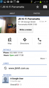 Google Android Screen shot of Google Maps local search info