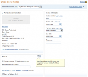 PayPal 2014 Screen - Manage Invoices - New Invoice Screen