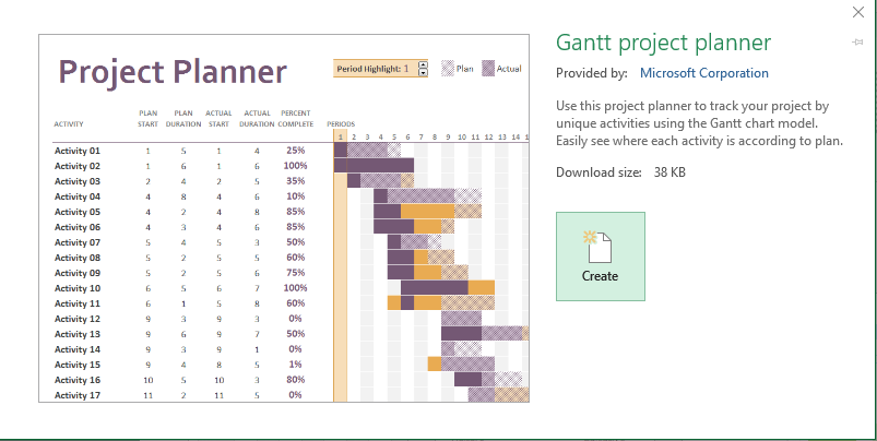Project plans and gantt chart templates in Microsoft Excel 2016 training courses online