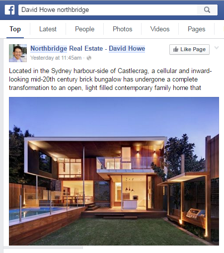 David Howe uses Facebook to showcase properties that are currently available for sale in Northbridge NSW