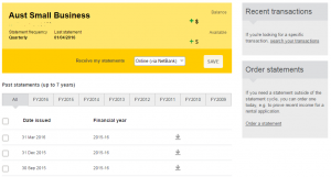 CBA Netbank easy to get past statements up to 7 years old compared to NAB business banking