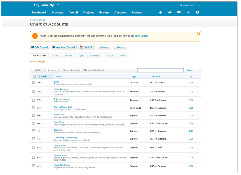 Xero Standard Chart Of Accounts