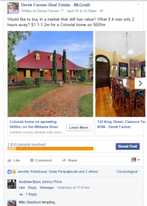 Facebook Ad Views for individual property advertisement - Clarence Town