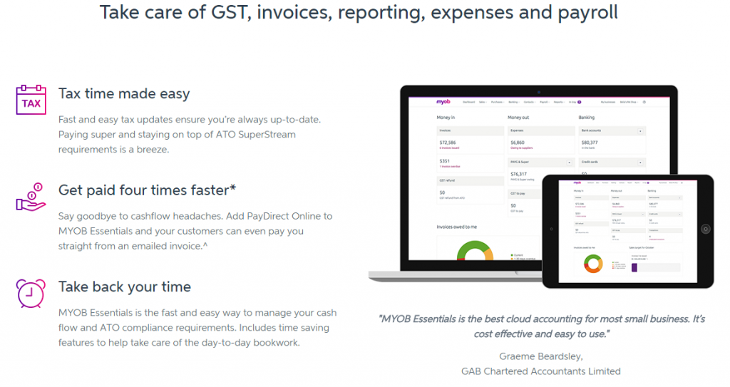 Features of MYOB Essentials cloud accounting software in our income, expenses, GST, & Payroll Online Course