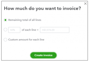 5 Convert quote to invoice - choose how much using QuickBooks Online