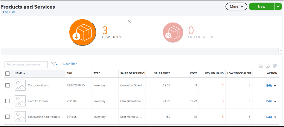 QuickBooks Online Training Course - Inventory and Stock Management - Low stock inventory items