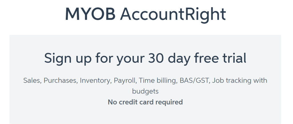 MYOB AccountRight free trial no credit card required