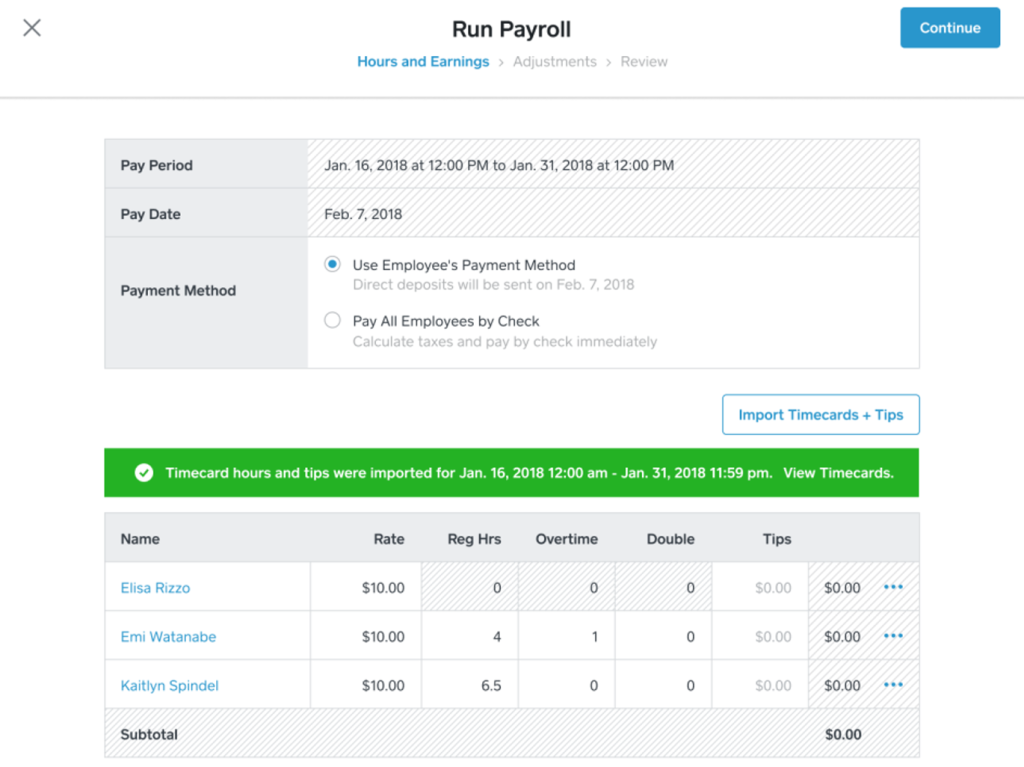 Square Payroll - run payroll dashboard
