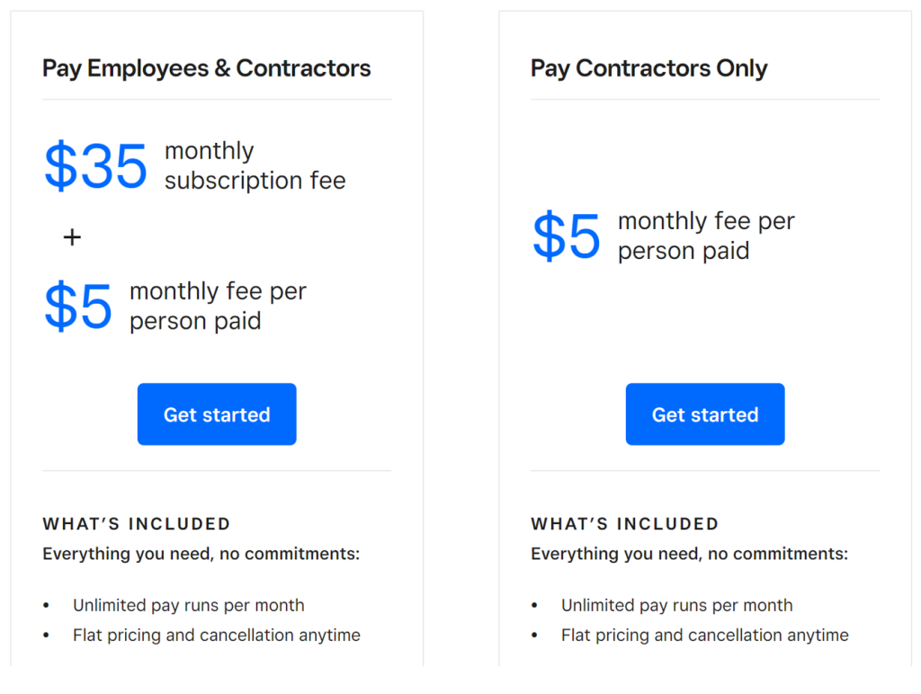 Square Payroll pricing options