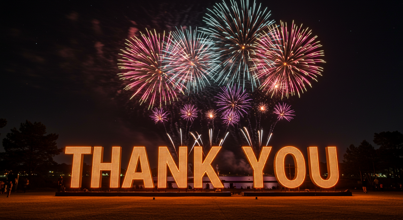 Big fireworks saying thank you - online Xero Courses and Certification